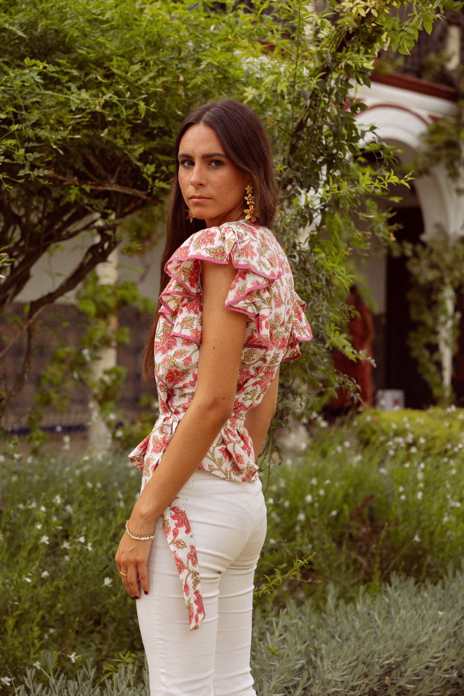 Camisa volante rosa