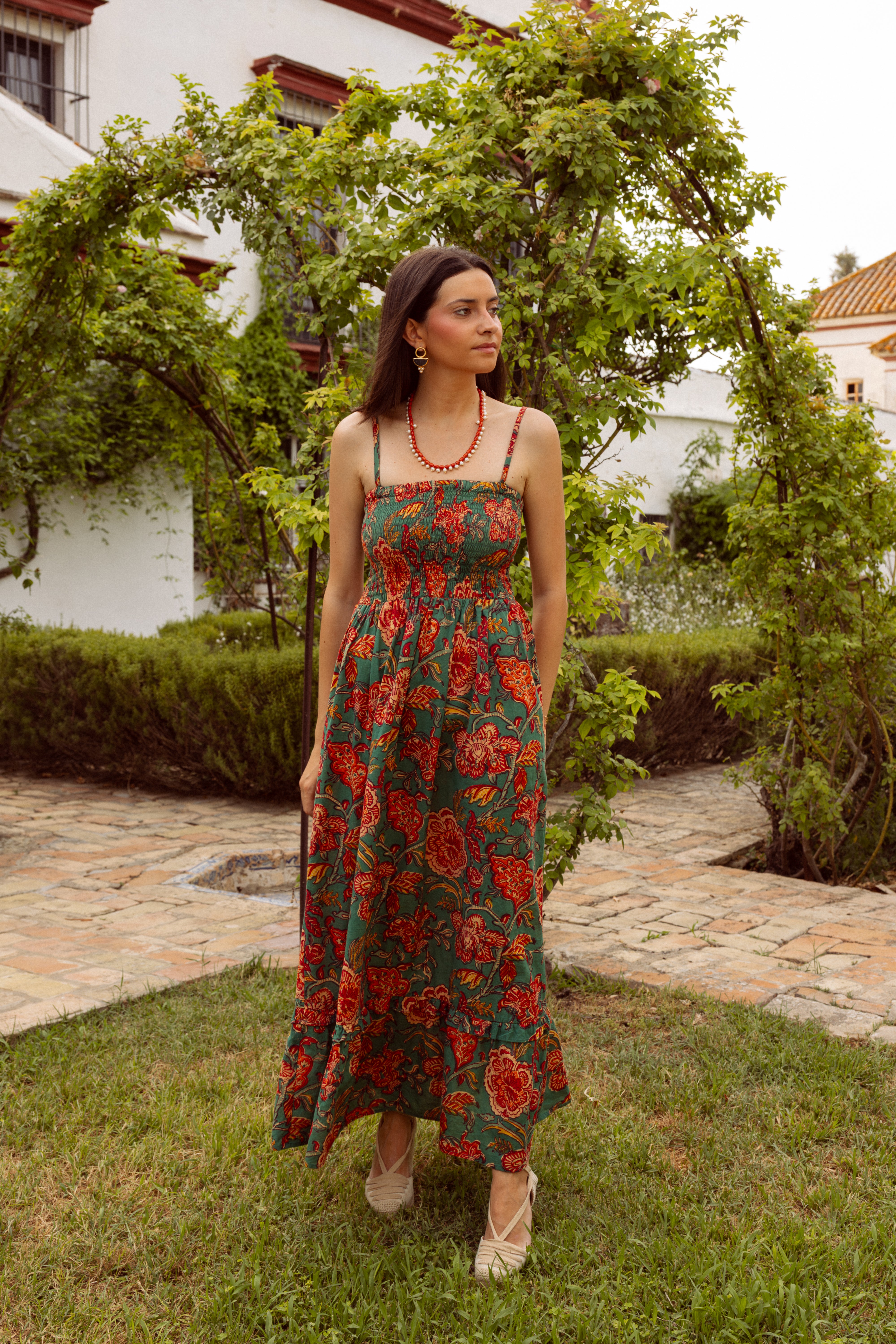 Vestido verde flores