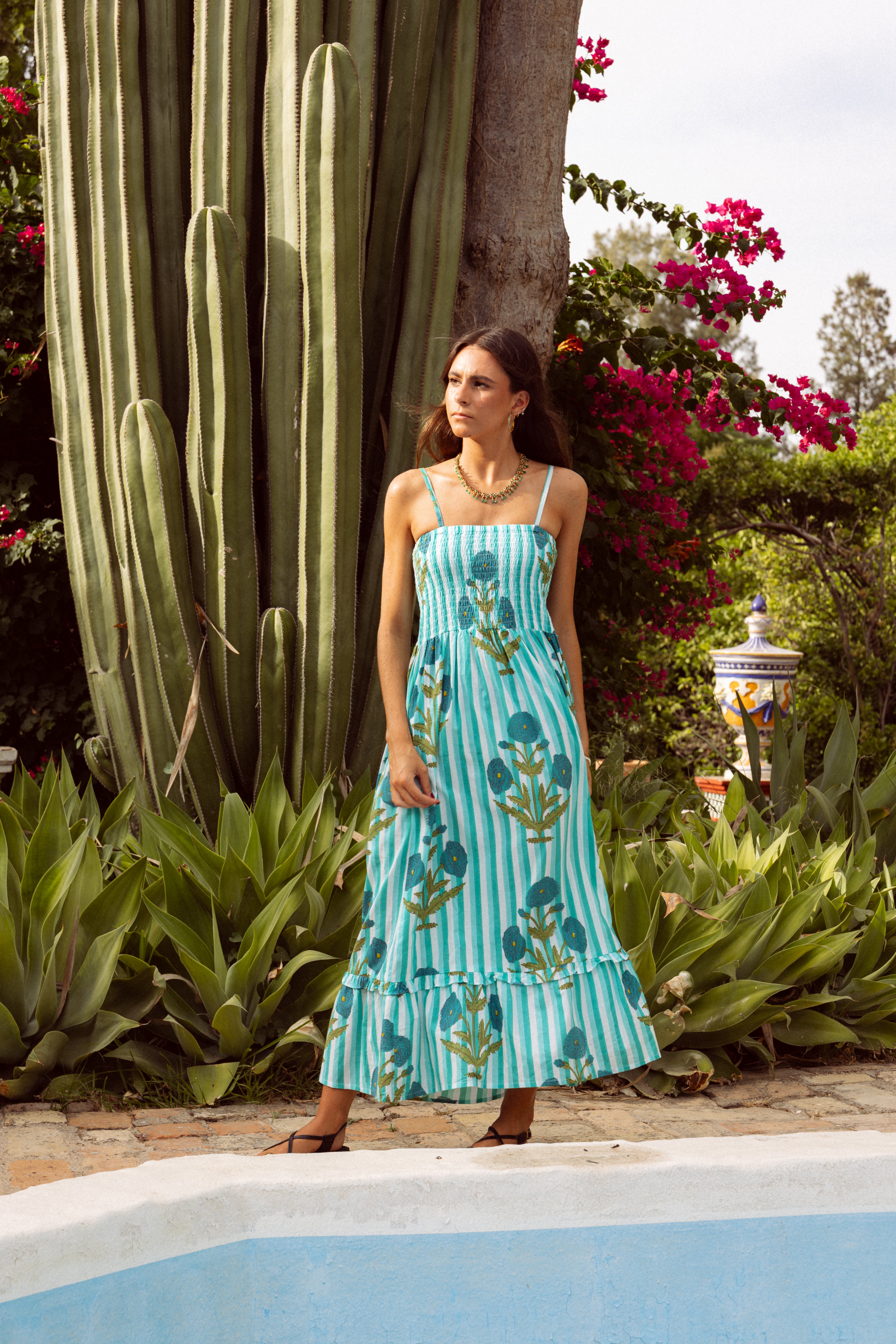 Vestido flores turquesa