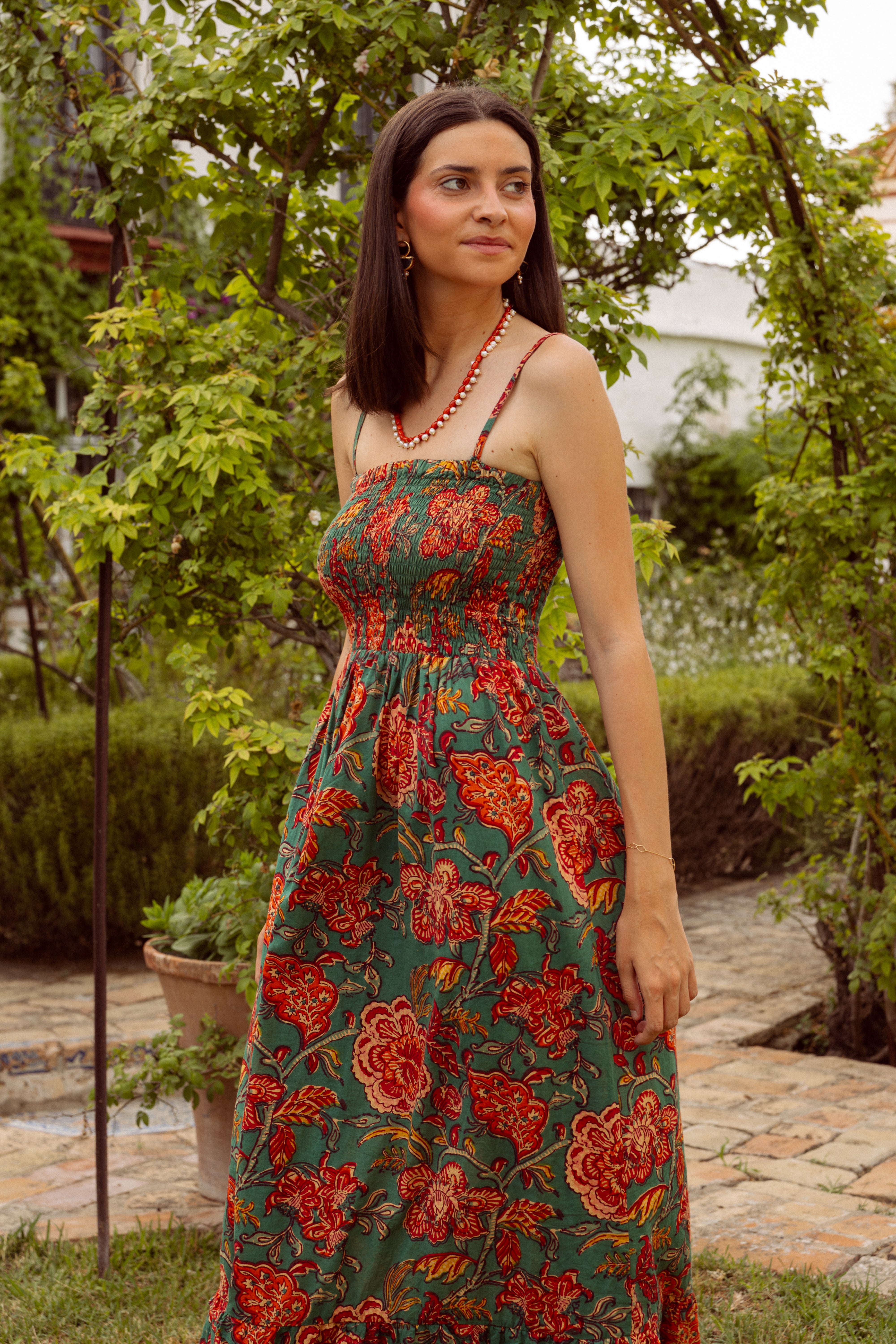 Vestido verde flores