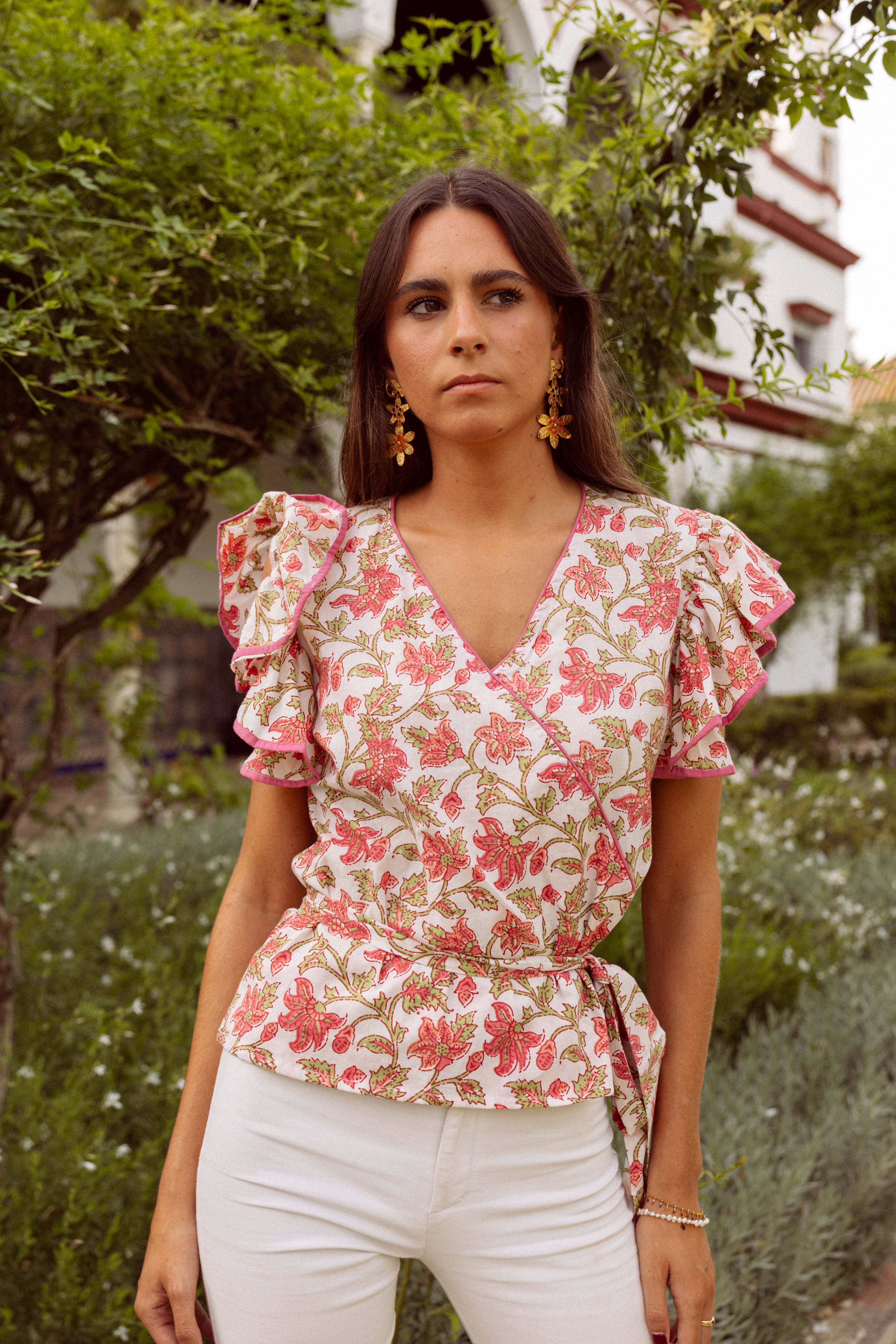 Camisa volante rosa