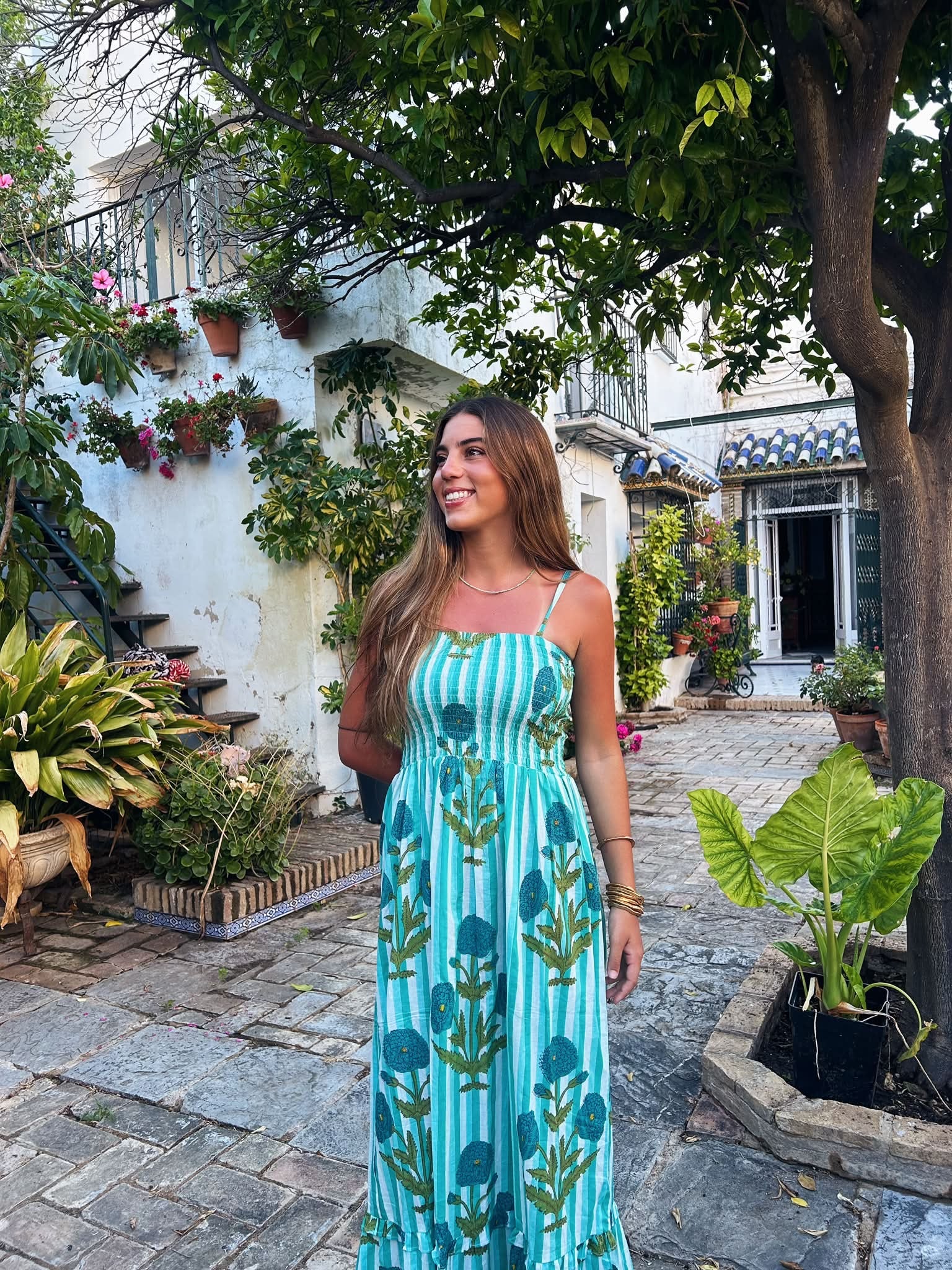 Vestido flores turquesa